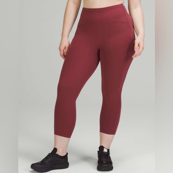 Lululemon Swift Speed High-Rise Crop 21" Mulled Wine‎ Red Size 12 Running EUC - Picture 1 of 7